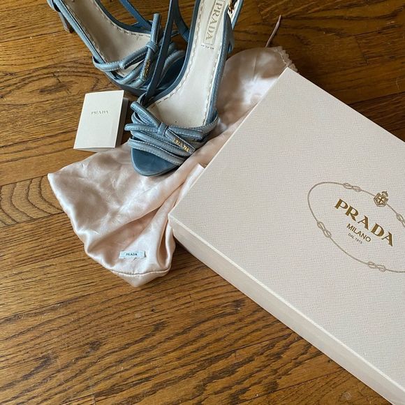 PRADA Beautiful 39.5 Blue Platform Heel, sling back Peep Toe 👠 - Picture 4 of 11